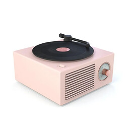 Yonis Enceinte Bluetooth Rétro Vinyle Multifonction Mini Stéréo Sans Fil Effet Basse Supérieur Enceinte Bluetooth Rétro Vinyle Basses Profondes Design Pivotant Haut-Parleur Stéréo Multifonction Rose YONIS