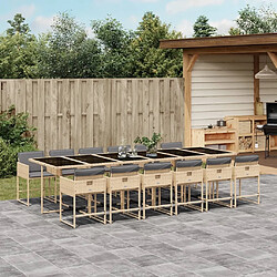 Maison Chic Ensemble à manger d'extérieur 13 pcs avec coussins,Salon de jardin,Mobilier de jardin mélange beige rotin -GKD548798