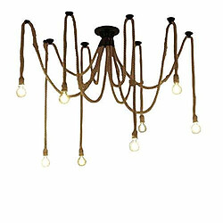 Stoex Rétro Lustre Suspension Araignee Corde de Chanvre avec 8 Bras E27 Douille, Industriel Lampe DIY 2.0m Fil Longueur Ajustable Luminaire Décoration Chambre Restaurant Bar