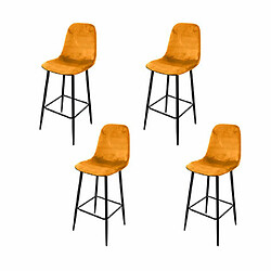 Mes Lot de 4 chaises de bar H74,5 cm en velours jaune - HYGGE