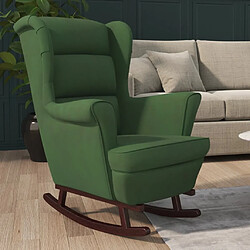 Maison Chic Fauteuil à bascule et pieds,Fauteuil pour relax en bois d'hévéa Vert foncé Velours -MN74090