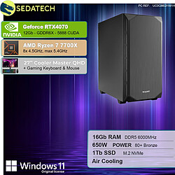 Sedatech Pack PC Gamer Silent Silent • AMD Ryzen 7 7700X • RTX4070 • 16Go DDR5 • 1To SSD M.2 • Windows 11 • Moniteur 27''