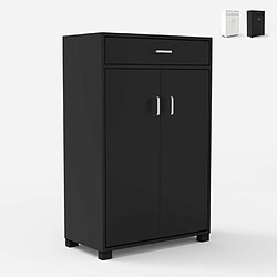 Ahd Amazing Home Design Armoire à chaussures moderne 2 portes tiroirs 15 paires 63x33x95cm Avalyne, Couleur: Noir