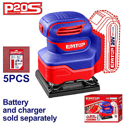 Ponceuse excentrique sans fil EMTOP 20V batterie et chargeur vendus séparément avec 5 abrasifs+EMTOP