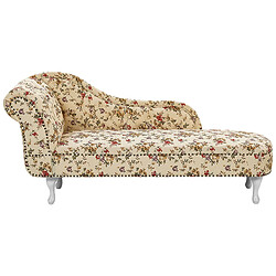 Beliani Chaise longue Chesterfield en tissu beige à motif floral côté gauche NIMES