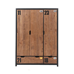 Mes Armoire 3 portes et 2 tiroirs 147,5x55x200 cm marron et noir - BORY