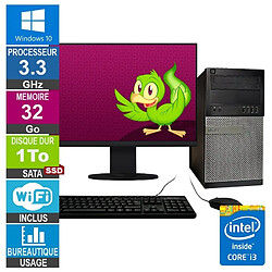 Dell 7010 MT i3-3220 3.30GHz 32Go/1To SSD Wifi W10 + Ecran 27 · Reconditionné 