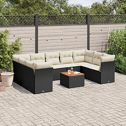 vidaXL Salon de jardin 10 pcs avec coussins noir résine tressée 