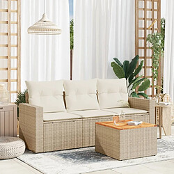 vidaXL Salon de jardin avec coussins 4 pcs beige résine tressée