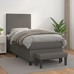 vidaXL Sommier à lattes de lit avec matelas Gris 90x190 cm Similicuir