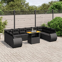 vidaXL Salon de jardin 11 pcs avec coussins noir résine tressée