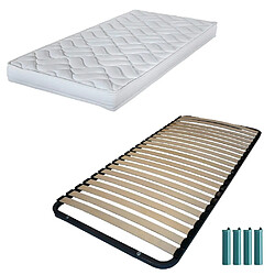 Ebac Matelas mousse + Sommier métal démonté 90x190 Melissa - Hauteur 13 cm - Soutien ferme