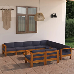 Maison Chic Salon de jardin 10 pcs avec coussins, Ensemble Tables et chaises d'extérieur gris foncé Bois d'acacia -GKD367956