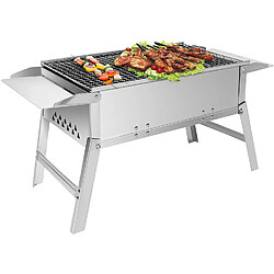 Euro Mega Barbecue Charbon de Bois Pliable en Acier Inoxydable pour 3-5 personnes Dimensions 55×26.5×32cm, Argent 