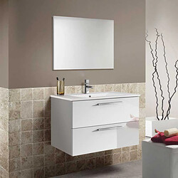 Dansmamaison Meuble sous vasque 80 cm + vasque + miroir Blanc Brillant - BRABU