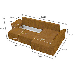 Avis Palozi Sofa Canapé d'angle convertible avec coffre Vaugirard en velours côtelé - 3 places - Jaune moutarde