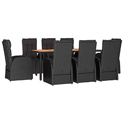 Avis Salle à dîner de jardin 9 pcs,Table et chaise à manger Noir Poly rotin et acacia -MN69627