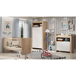 Chambre bébé trio PIA - Lit 70x140 cm + Commode a langer 2 portes + Armoire 2 portes - Décor chene sonoma et blanc mat - TRENDTEAM Type de produit : CHAMBRE COMPLETE BEBE - Chambre bébé trio PIA - Lit 70x140 cm + Commode a langer 2 portes + Armoire 2 portes - Décor chene sonoma et blanc mat - TRENDTEAM