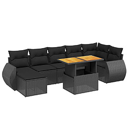 vidaXL Salon de jardin 8 pcs avec coussins noir résine tressée