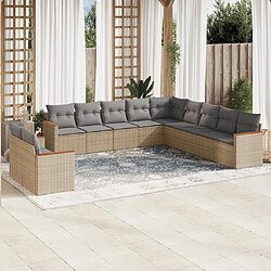 vidaXL Salon de jardin et coussins 11 pcs mélange beige résine tressée 