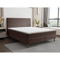 Vente-Unique Ensemble complet boxspring tête de lit + sommier + matelas + surmatelas - 160 x 200 cm - Velours côtelé - Marron - NARA de YSMÉE 