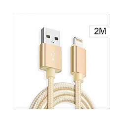 Little Boutik Cable Metal Nylon Renforce Chargeur USB Couleur Or pour IPhone Longueur 2m Tréssé Compatible IPhone 5s 6 6S 7 8 X Xr Little Bou