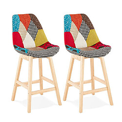 Mes Lot de 2 chaises de bar H65 cm en tissu patchwork - ELO 