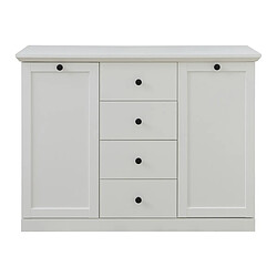 Pegane Commode, meuble de rangement avec 2 portes et 4 tiroirs coloris blanc mat - Longueur 119 x hauteur 88 x profondeur 41 cm