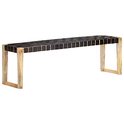 vidaXL Banc 150 cm Noir Cuir véritable et bois de manguier massif