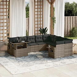 vidaXL Salon de jardin avec coussins 10 pcs gris résine tressée