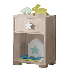 Pegane Table de chevet enfant / Table de nuit coloris effet bois - Hauteur 56 x Longueur 40 x Profondeur 33 cm