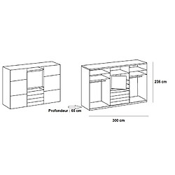 Avis Inside 75 Armoire de rangement coulissante MARITA chêne verre blanc partie centrale TV L 300 H 236 cm