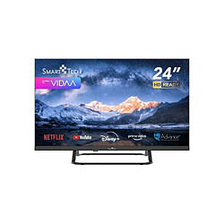 Smart Tech TV LED HD 24' (60 cm) 24HV02V Smart TV VIDAA - Molotov, Netflix, Prime Video, Disney+, Youtube, Plex - 3xHDMI - 2xUSB - Mode Hotel (24") TV 24" (60cm) Smart TV VIdaa Résolution: HD (1366*768) Ports HDMI: 3; Ports USB:2; Port Ethernet: 1; Wi-Fi Montage mural compatible: Vesa 100*100 Applications pré-installées: Netflix, Youtube, Prime Video, Disney +