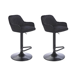 Vente-Unique Lot de 2 tabourets de bar en velours et métal - Hauteur ajustable - Noir - ELEANA