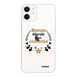 Coque iPhone 12 mini souple transparente Maman débordée Motif Ecriture Tendance Evetane 