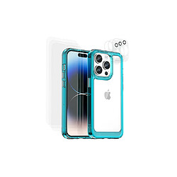 Eko Coque pour iPhone 14 Pro avec 6 Vitres de Protection en Verre Trempé Bleu clair