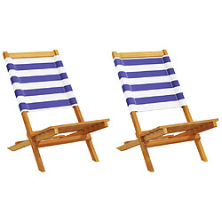 vidaXL Chaises de jardin lot de 2 bleu/blanc bois acacia massif tissu