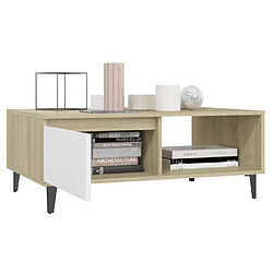 Avis vidaXL Table basse blanc et chêne sonoma 90x60x35 cm bois d'ingénierie