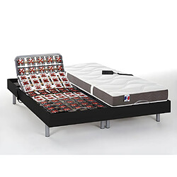 Vente-Unique Lit électrique de relaxation tout plots + matelas 100% latex 3 zones - 2 x 90 x 200 cm - Noir - JUPITER de DREAMEA