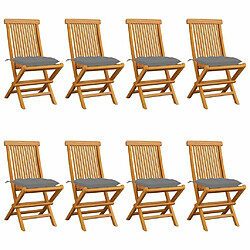 Maison Chic Lot de 8 Chaises de jardin,Fauteuil d'extérieur avec coussins gris Bois de teck massif -MN44086