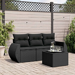 vidaXL Salon de jardin 4 pcs avec coussins noir résine tressée 