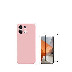 Kit de film en verre trempé de la couverture de 5D + couvercle de silicone liquide Phonecare pour Xiaomi Redmi Note 13 Pro - rose 