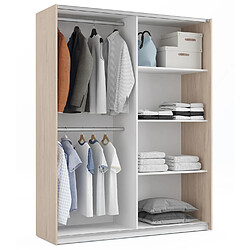 Pegane Armoire placard / meuble de rangement coloris effet bois / Blanc - Hauteur 200 x Longueur 150 x Profondeur 62 cm