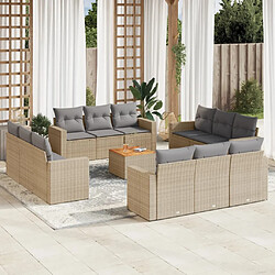 vidaXL Salon de jardin avec coussins 13 pcs beige résine tressée