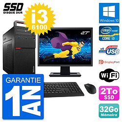 PC Tour Lenovo M700 Ecran 27" Intel i3-6100 RAM 32Go SSD 2To Windows 10 Wifi - Occasion