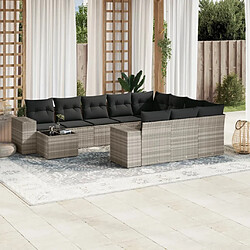 vidaXL Salon de jardin 11 pcs avec coussins gris clair résine tressée