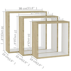 vidaXL Étagères murales sous forme de cube 3 pcs Blanc et chêne sonoma pas cher