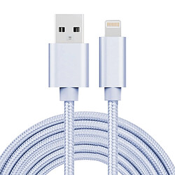 Wewoo Câble argent pour iPhone X / 8 & 8 Plus / 7 & 7 Plus / 6 & 6s & 6 Plus & 6s Plus / iPad Tête de métal de style tissé de 3m 3A Lightning 8 broches vers le de données / chargeur d'USB,