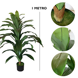 WELLHOME Plante Dracena artificiel vert 100 cm et pot