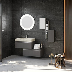 Kiamami Valentina MEUBLE DE SALLE DE BAIN MURAL DE 120 CM AVEC TIROIRS GRIS FONCÉ ET LAVABO HPL | DIAMANTE 